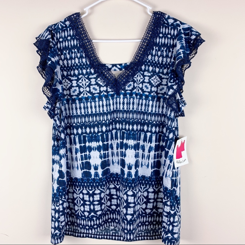 NWT Bobbie Brooks Aztec Print Lace Top size Large